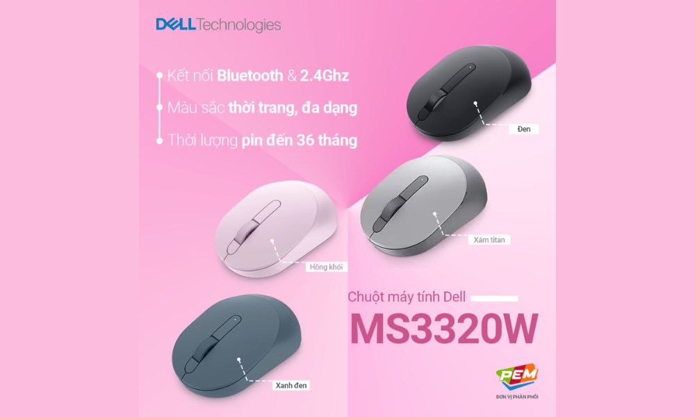 Chuột máy tính không dây Dell MS3220W - Đen