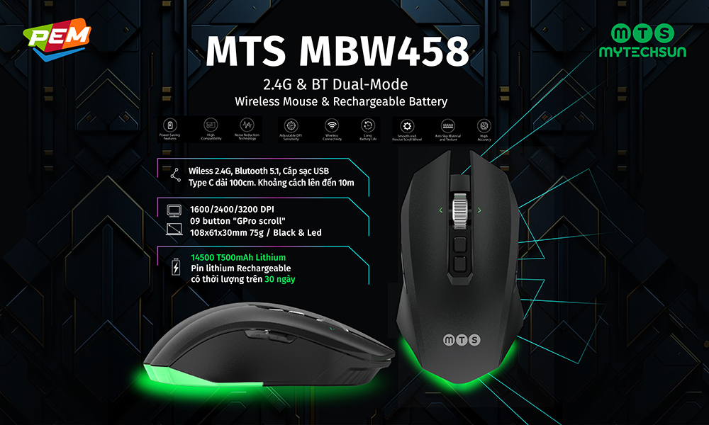 Mouse sạc không dây Mytechsun MBW458 - SILENT