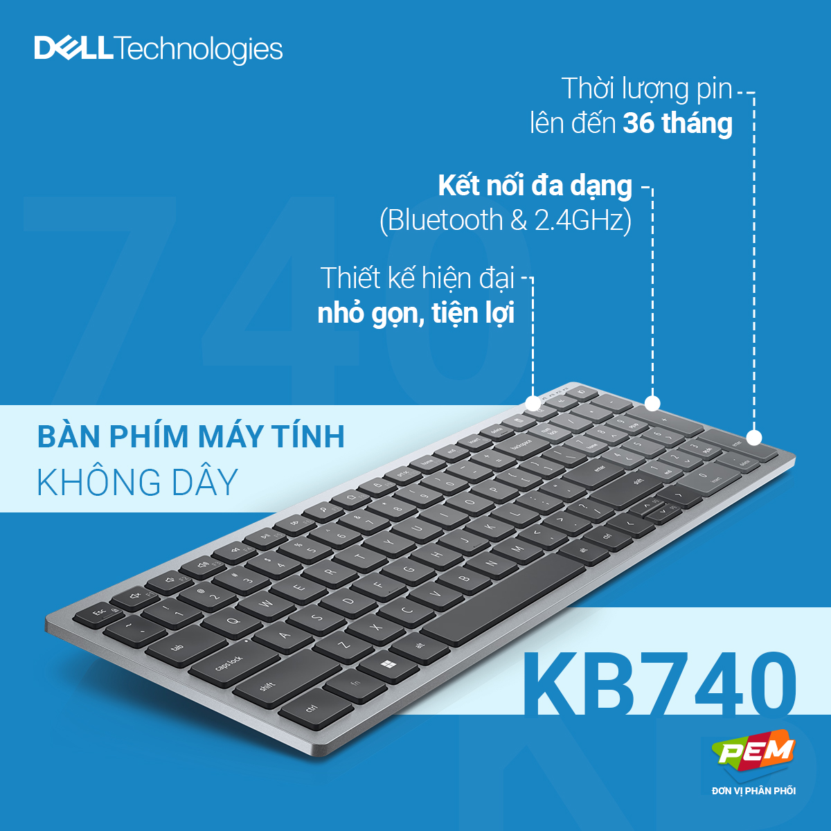 Bàn phím máy vi tính không dây Dell KB740