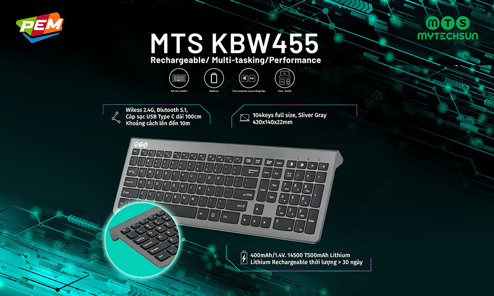 Keyboard Sạc Không Dây Mytechsun KBW455